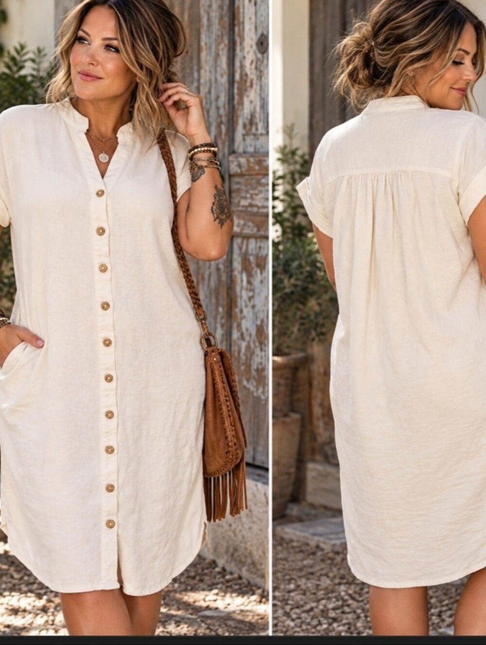 London Times Linen Blend Button-Front Shift Dress – Size 10